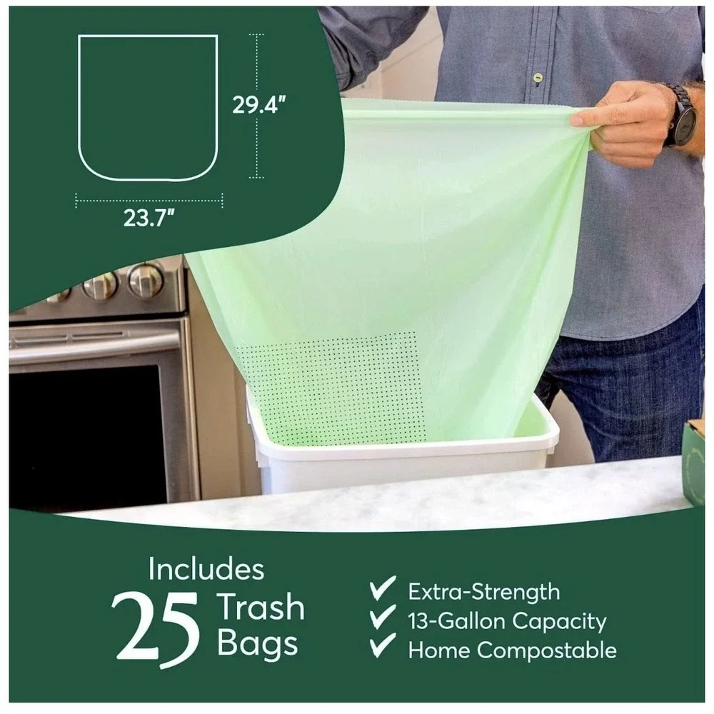Cleanomic Compostable* Trash Bags (13 Gallon, 25 Units, Tall), B Extra Strength